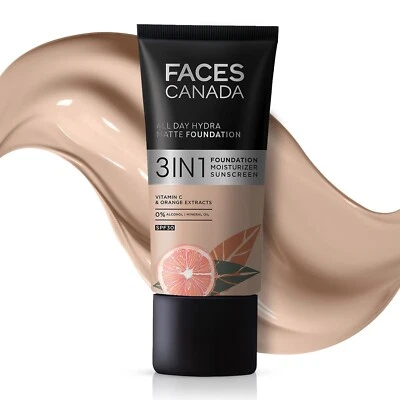 Faces Canada 3 In 1 All Day Hydra Matte Foundation 25ml, rich ivory. free shipp - Image 1 of 4