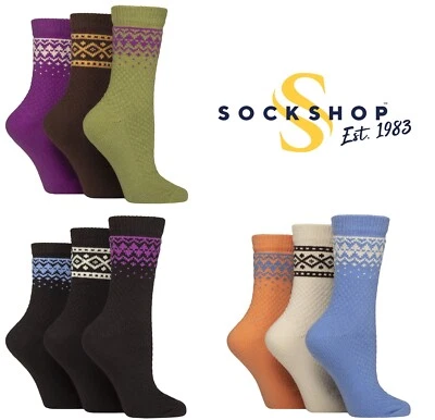 Женские ботинки носки коренастый теплый Fair Isle узор - размер 4-8, 3 пары - SOCKSHOP - Изображение 1 из 4