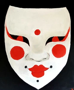 OIL PAINTING CANVAS FACE KABUKI MASK JAPANESE SPIRIT YOKAI RED BLACK  - Picture 1 of 1