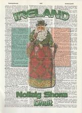 Santa Ireland Christmas World Flag Altered Art Print Upcycled Vintage Dictionary