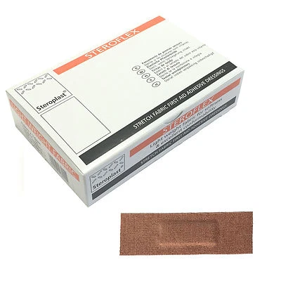 1 Box Steroplast Steroflex Flexible Elastic Fabric Tan Small 6cm x 2cm Plasters