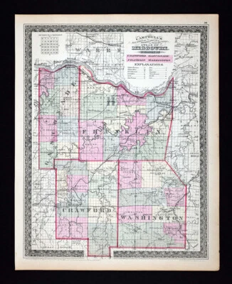 Mapa del condado de Campbell Missouri 1873 Crawford Gasconade Franklin Washington Potosí Foto 1 de 3