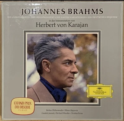 Brahms Karajan 4 Symphonies Violin Concerto Requiem DGG 7 LP Box Tulip Stereo NM - Image 1 of 2