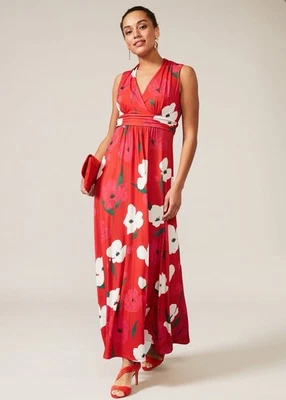Phase Eight Maxi Dress SizeUK 20 Long Red Floral Lou Poppy Stretchy Summer - image 1 of 4