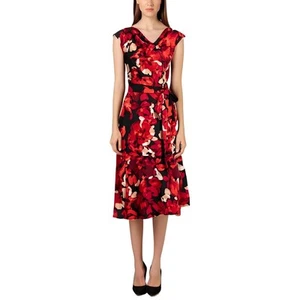 Kasper Womens Red Floral Print Fit & Flare Dress 4P BHFO 9583 - Picture 1 of 1