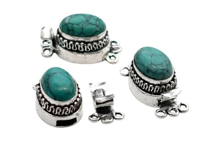Cierre de caja turquesa de 2 piezas 3 hilos enchapado en plata antigua Foto 1 de 4