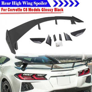 For 2020-2024 Corvette C8 Gloss Black Rear Trunk Lid High Wing Spoiler Lip - Picture 1 of 14