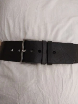 Johnny Farah Soho Contour Wide Black Leather Belt With Large Square Brass Buckle - Image 1 of 4