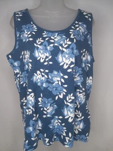 Canotta LANDS END donna XL floreale senza maniche 100% cotone blu - Foto 1 di 8