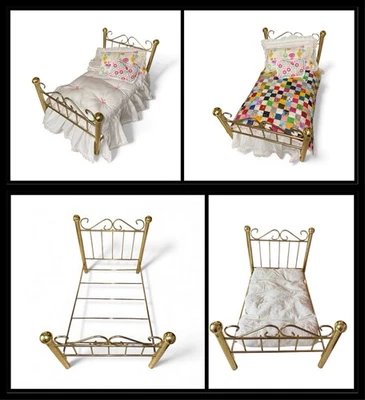 AMERICAN GIRL Doll Brass Bed Mattress Bedspread Quilt Pillows Vintage Retired - Image 1 of 4