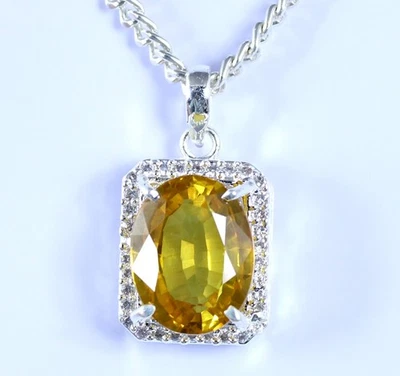 Colgante de cumpleaños certificado con piedras preciosas ovaladas de zafiro amarillo natural de 15,41 quilates Foto 1 de 4