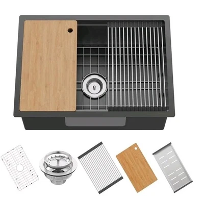 Fauenpeey💧Undermount Kitchen 16 Gauge Stainless Steel Sink Black W/Workstation - Image 1 of 4