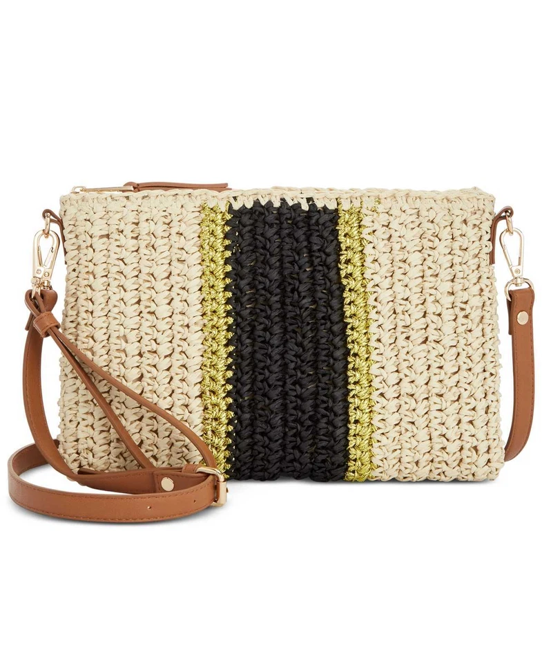 Inc International Concepts Tropical Straw Crossbody Bag Natural/black