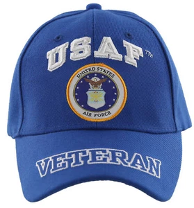 NUOVO! CAPPELLO BERRETTO PALLA VETERANO ANTERIORE ROTONDO USAF AIR FORCE BLU - Foto 1 di 4