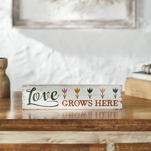 Spring In Bloom Love Grows Here w/ Tulips MDF Wall Sign 3x12x0.75 - Picture 1 of 7