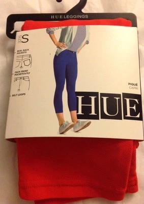 HUE 1 Par Leggings Piqué Capris S U15149 Nuevo Con Etiquetas Rojo Ardiente Foto 1 de 3