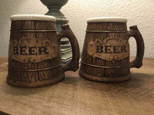 Treasure Craft Beer Stein Vintage Ceramic Mug Wooden Barrel Copper Rings 1957 - Picture 1 of 5
