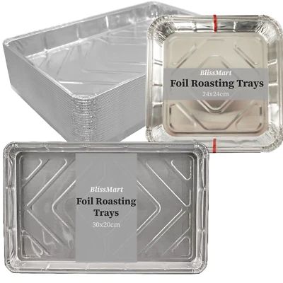 BLISSMART Disposable Foil Roasting Tray Aluminium Tray Baking Container Takeaway Tin Dish