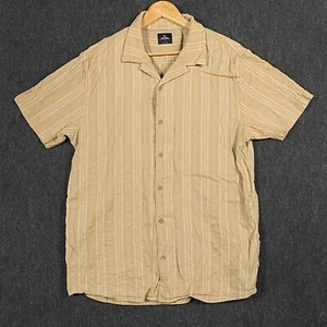 Rip Curl Mens Large Short Sleeve Button Up Shirt Beige Balanced Stripe Linen - Picture 1 of 14