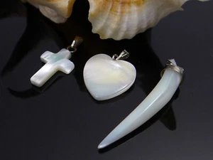 Colgante de mejillón diente corazón cruz de nácar con encanto lazo de collar, A-244 - Imagen 1 de 4