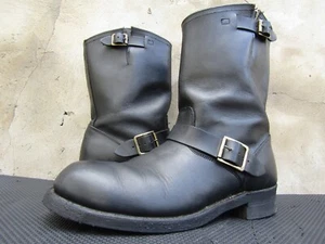 Vintage 90s Boots Cord Sz 12 E Black Leather Engineer Steel toe Harness USA Work - Picture 1 of 9