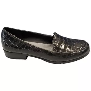 Soft Style Flat Shoes Women Sz 6.5 Black Crocodile Round Toe Comfort Slip On EUC - Picture 1 of 12