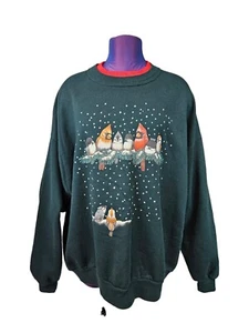 Felpa vintage anni 90 Day Break verde foresta invernale cardinale uccellino taglia 2XL D99 - Foto 1 di 9