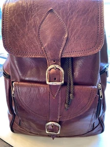 Camel Skin Brown Handmade Backpack Tunisia North Africa Market - Picture 1 of 9