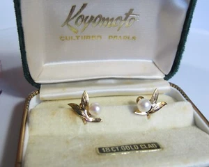 VTG Toyomoto 18ct Gold Clad Cultured Pearl Screw Back Earrings in Box (#00434) - Picture 1 of 17