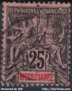 DIEGO SUAREZ TYPE GROUPE 25c NOIR SUR ROSE N° 45 AVEC OBLITERATION - Picture 1 of 2