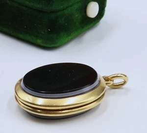 Antique Victorian solid 14k gold w 2 side stone locket fob pendant 14 g - Picture 1 of 12