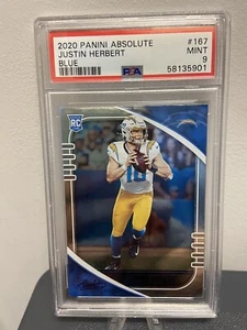 2020 Panini Absolute #167 Justin Herbert Chargers RC Rookie PSA 9 MINT QTY - Picture 1 of 4