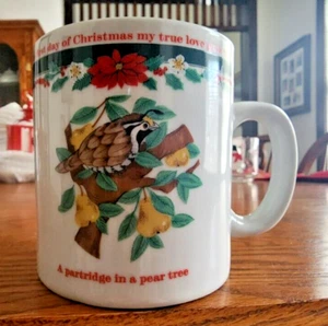 Deck the Halls Mug 12 oz. A partridge in a pear Tree 12 Days Tienshan Stoneware! - Picture 1 of 16