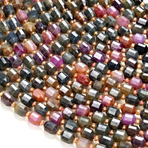 8MM Natural Ruby Sapphire AAA Faceted Prism Double Point Cut Loose Beads (D341) - Picture 1 of 3