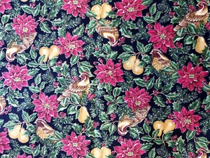 Holiday poinsettia pear Bird print cotton fabric By Cranston 1 - 3/4 X 58" Wide - Picture 1 of 3
