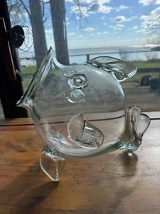 Handblown Glass Fish MCM Clear Fins Bowl Marine Ocean Art Terrarium Big Mouth - Picture 1 of 6