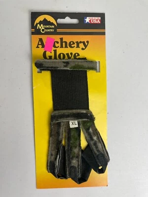 VTG Original Realtree Camo Traditional Archery Three Leather Finger Glove XL - Image 1 of 2