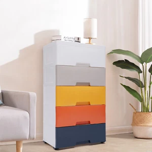 5-Tier Plastic 5 Drawers Dresser Storage Cabinet Bedroom Chest Closet Organizer - Picture 1 of 14