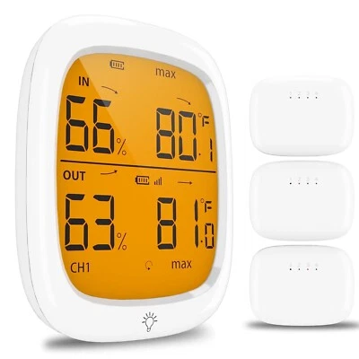 Indoor Outdoor Thermometer Wireless with 3 Sensors LCD Backlight 330ft Range - Image 1 of 4