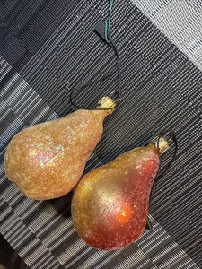 2 Christopher Radko Sugar pear Christmas Ornament Made in Europe Fruit ~2.5" - Picture 1 of 3