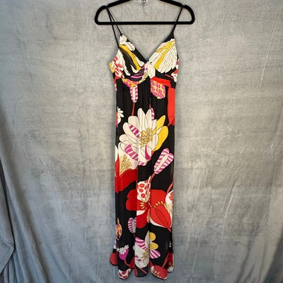 Sue Wong Dress Women 2 Black Floral Silk Maxi V Neck Lined Wedding Cocktail Boho - Image 1 of 4