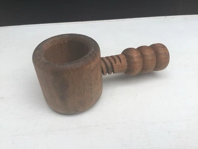 Nut Cracker Wooden Round Bowl w/ Screw Threaded Handle Vintage ￼ - Image 1 of 3