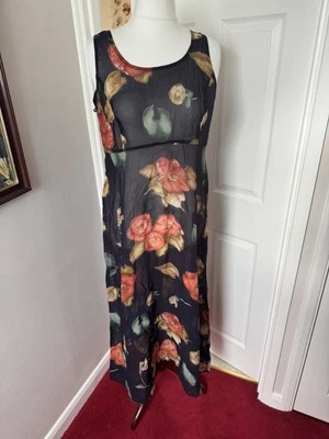 Navy Floral Sheer Maxi Dress Size 18 Evan’s  - Image 1 of 4