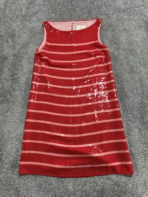 Kate Spade New York Shift Dress Womens 4 Red Sparkle Stripes Back Zip Boat Neck - Image 1 of 4