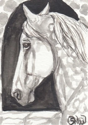 Tarjeta de arte de acuarela original ACEO CABALLO rubia silla de montar potro mula **BF compra 3*** Foto 1 de 3