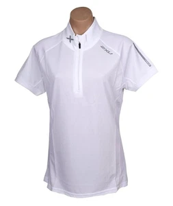 2XU Women's Short Sleeve Ziptech Polo Shirt, White/Reflective MEDIUM - Picture 1 of 3
