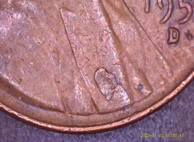 1955 D  wheat cent Penny Lamination Break / Peeling - Image 1 of 4