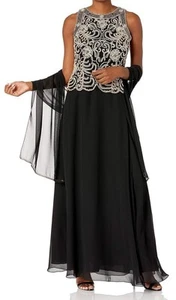 J KARA Womens Dress 12 Black Beaded Timeless Elegant Chiffon Evening Formal Gown - Picture 1 of 16