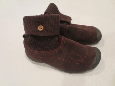 Keen Shay Sweater Ankle Boots Wm's 9 Brown Suede Sock Knit Foldover Comfort EUC - Image 1 of 4