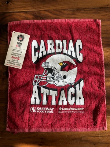 Vintage Cardiac Attack Arizona Cardinals Towel. America West Airlines. 17" x 15" Cover